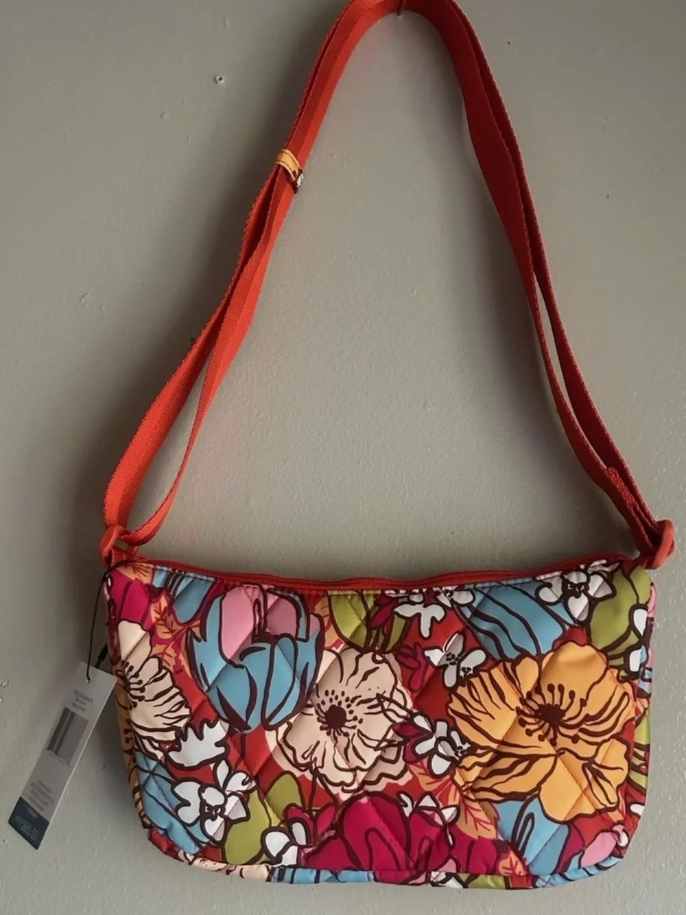 Vera Bradley Floral Multi-Color Small Crossbody with Orange Strap